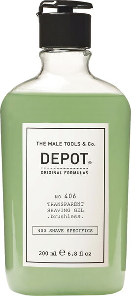 Depot No.406 Köpürmeyen Transparan Tıraş Jeli, Fırçasız Kullanım için, 200 ml