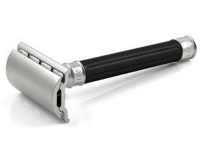 Edwin Jagger 3ONE6 Stainless Steel Safety Razor, Grooved, Anodised Black - Thumbnail