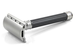 Edwin Jagger 3ONE6 Stainless Steel Safety Razor, Grooved, Anodised Gun Metal - Thumbnail