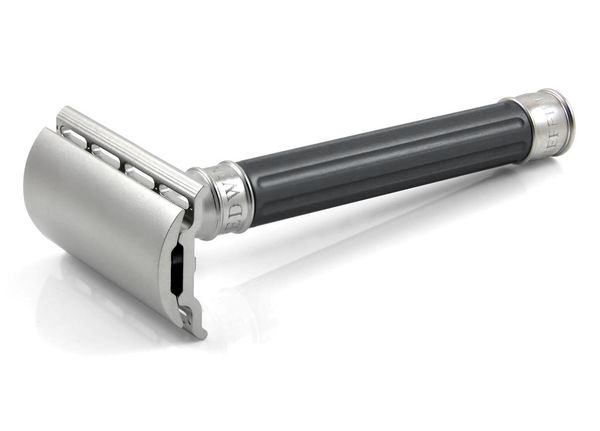 Edwin Jagger 3ONE6 Stainless Steel Safety Razor, Grooved, Anodised Gun Metal