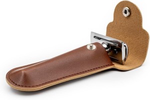 Klasik Tıraş Aleti Kılıfı, Kahverengi, Hakiki deri - Thumbnail