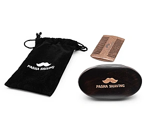 Pasha Shaving Doğal At Kılı Sakal Fırçası ve Tarağı, Sandal Ağacı
