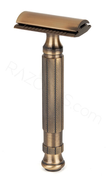 Pearl Shaving L-55 Closed Comb Safety Razor, Antique Brass