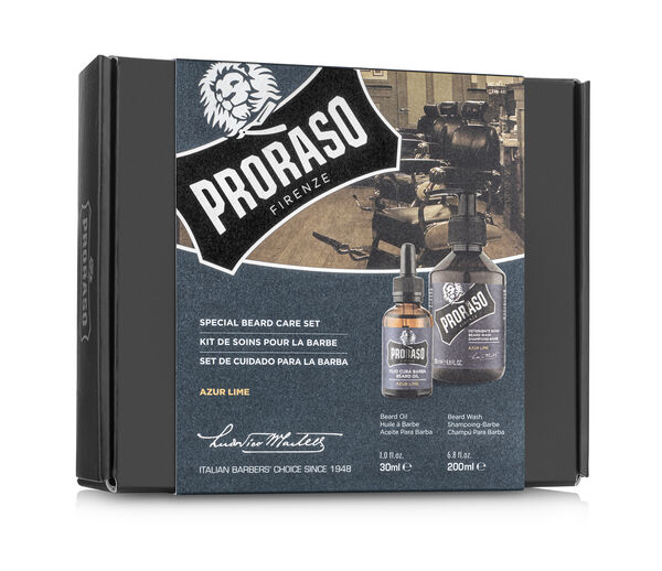 Proraso Duo Gift Pack, Azur & Lime, Beard Wash & Oil