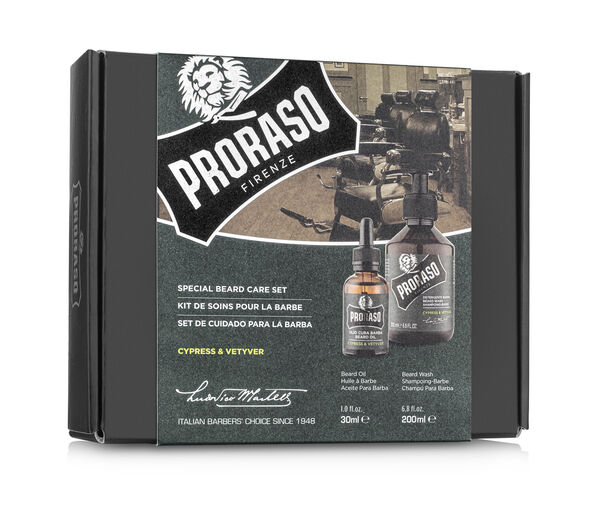 Proraso Duo Gift Pack, Cypress & Vetyver, Beard Wash & Oil