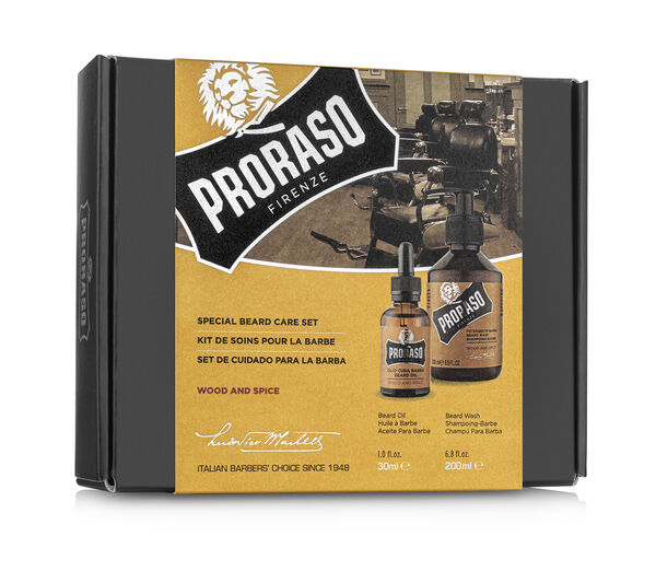 Proraso Duo Gift Pack, Wood & Spice, Beard Wash & Oil