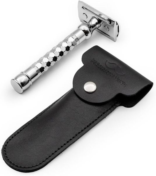 Safety Razor Head Sheath, Black, Leather