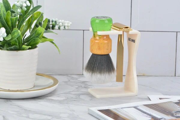 Yaqi Shaving Brush & Safety Razor Stand, Imitation Ivory